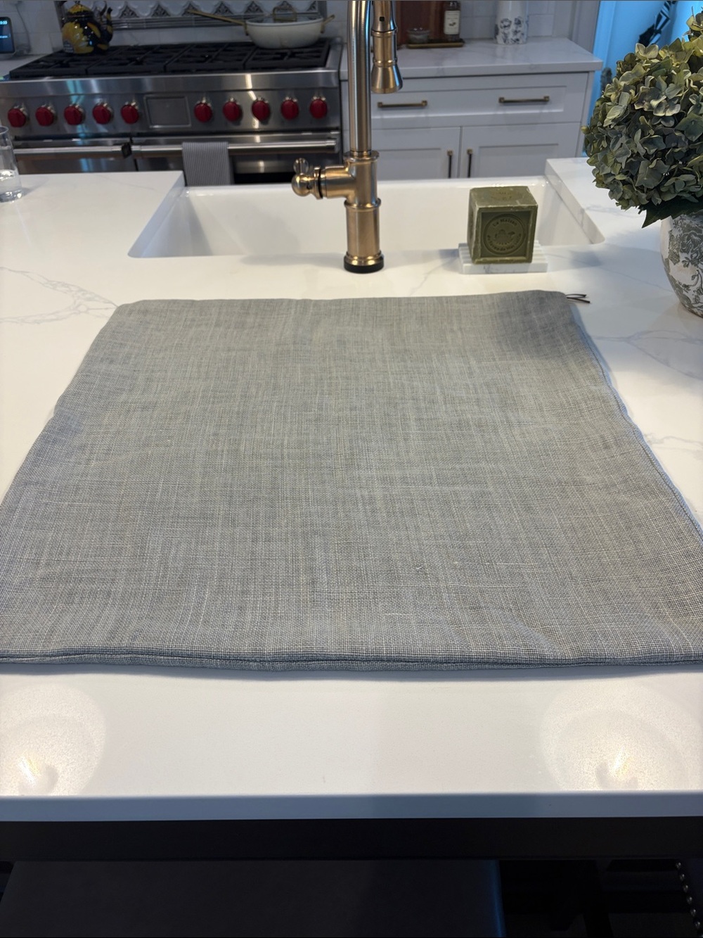 Pottery Barn Mineral Blue/light gray Belgian Linen Pillow Cover 24 x 24”